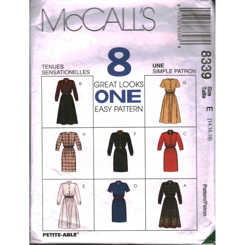 McCall's‎ 8339 Sewing Pattern Womens Dress 8 Looks Size E 14 CUT Vintage 1996